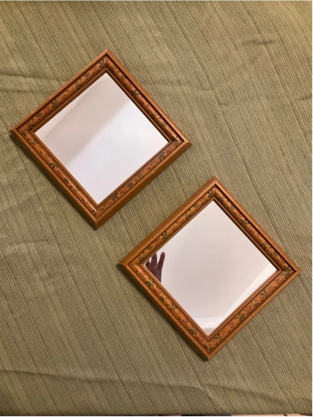 Vintage Hand Painted Floral Wood Framed Mirrors Set of 2 Cottagecore